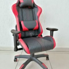 Кресло геймерское Barneo K-52 (черная экокожа красные вставки) в Нытве - nytva.mebel24.online | фото