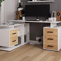 Стол компьютерный угловой СКМУ-3 Белый/Дуб крафт золотой в Нытве - nytva.mebel24.online | фото