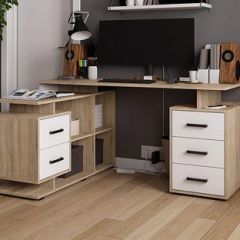 Стол компьютерный угловой СКМУ-3 Белый/Дуб сонома в Нытве - nytva.mebel24.online | фото
