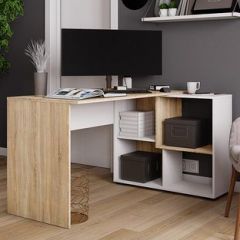 Стол компьютерный угловой СКМУ-4 Белый/Дуб сонома в Нытве - nytva.mebel24.online | фото