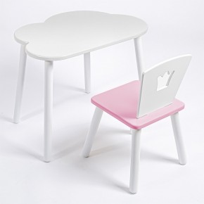 Комплект детский стол ОБЛАЧКО и стул КОРОНА ROLTI Baby (белая столешница/розовое сиденье/белые ножки) в Нытве - nytva.mebel24.online | фото