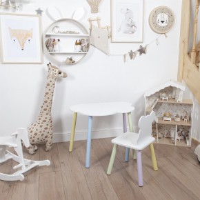 Комплект детский стол ОБЛАЧКО и стул МИШКА ROLTI Baby (белая столешница/белое сиденье/цветные ножки) в Нытве - nytva.mebel24.online | фото