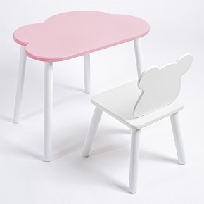 Комплект детский стол ОБЛАЧКО и стул МИШКА ROLTI Baby (розовая столешница/белое сиденье/белые ножки) в Нытве - nytva.mebel24.online | фото